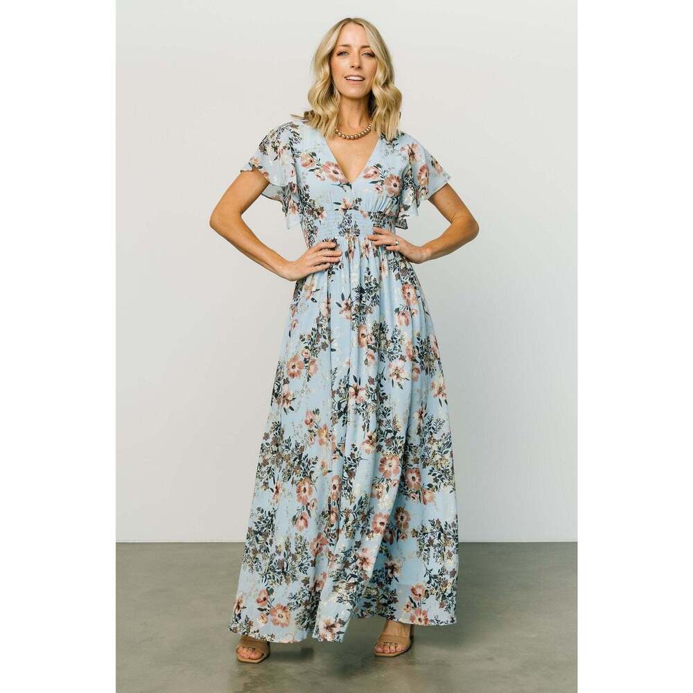 Baltic Born Lynlee Metallic Maxi Dress | Light Blue Size MM